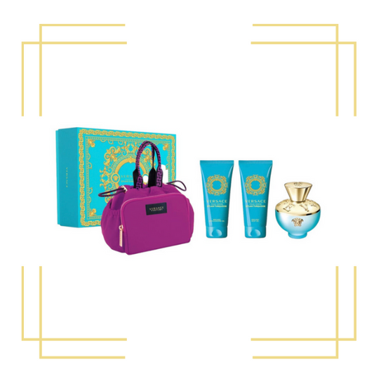 Dylan Turquoise By Versace 3.4 EDT +3.4 Bl + 3.4 SG + Purse