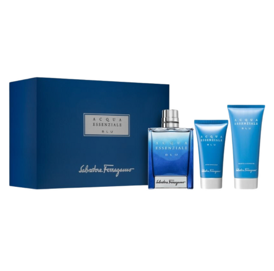 Acqua Essenziale Blue By Salvatore Ferragamo 3.4 EDT + Shower Gel +Aftershave
