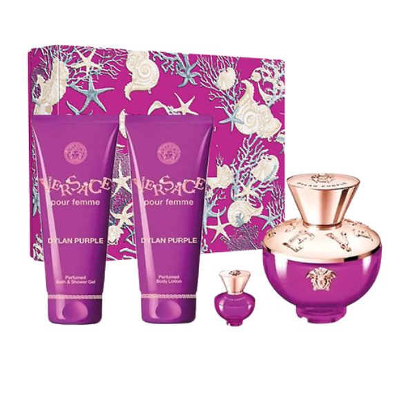 Dylan Purple By Versace 3.4 EDP +3 4. Body Lotion + Shower Gel + Mini
