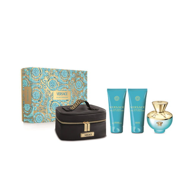 Dylan Turquoise By Versace 3.4 EDT +3.4 Bl + 3.4 SG + Purse
